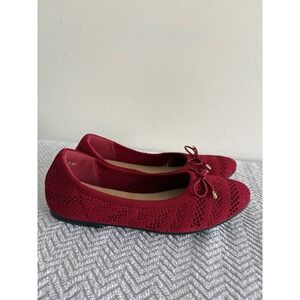 Jellypop Burgundy Red Knit Ballet Flats Memory Foam Bow Detail Womens 6.5M